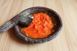 Sambal tomat. Traditional red chili and tomato paste popular in java. photo