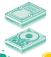 Hard Disk Drive. Isometric Outline Concept. Highly Detailed Open HDD. Isolated Objects. vector