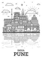 Outline Pune India City Skyline with Historic Buildings and Reflections Isolated on White. Pune Maharashtra Cityscape with Landmarks. vector