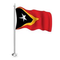 East Timor Flag. Isolated Realistic Wave Flag of East Timor Country on Flagpole. vector