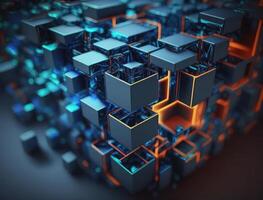 3D Futuristic cubes background Abstract geometric mosaic Square tiles pattern created with technology photo