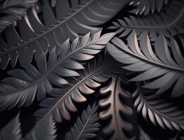 Abstract dark black metallic leaves background created with technology photo