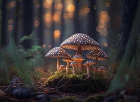 Fantasy mushroom landscape in the forest created with technology photo