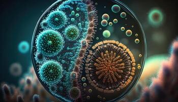 Bacteria and virus cells World under the microscope created with technology photo