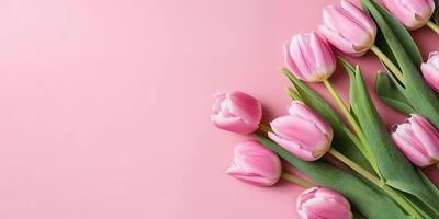 de la madre día, San Valentín día antecedentes concepto con rosado tulipán flores generativo ai. foto