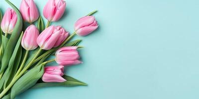 Mother's day, Valentine's Day background concept with pink tulip flowers. . photo