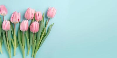 de la madre día, San Valentín día antecedentes concepto con ai generado rosado tulipán flores generativo ai. foto