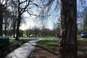 bajo ángulo ver de local público parque. el imagen estaba capturado a Wardown público parque de lutón pueblo de Inglaterra Reino Unido durante un frío y nublado noche de 25-marzo-2023 foto