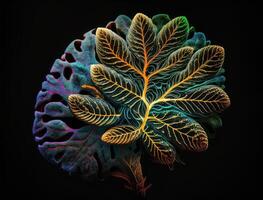 Colorful brain made by leaves background created with technology photo