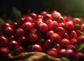 Beautiful organic background of freshly picked cranberry created with technology photo