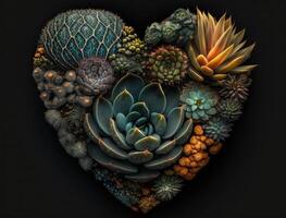 Green heart made by various succulents Environmental protection concept created with technology photo