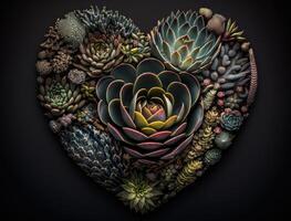 Green heart made by various succulents Environmental protection concept created with technology photo