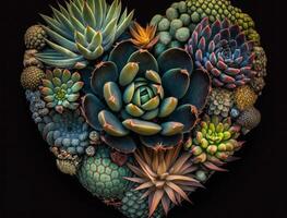 Green heart made by various succulents Environmental protection concept created with technology photo