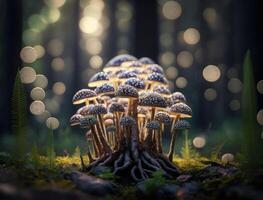 Fantasy mushroom landscape in the forest created with technology photo