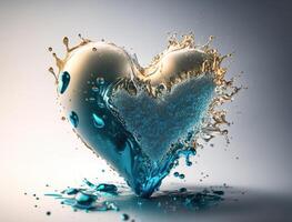 Heart made by blue transparent water background created with technology photo