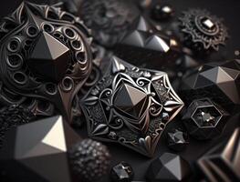 Abstract black geometric background Various shapes Flat lay created with technology photo