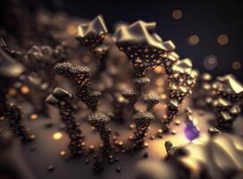 un interminable fractales hecho de negro y oro cristales natural piedra preciosa generativo ai tecnología foto