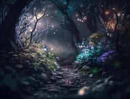 Fantasy forest landscape created with technology photo