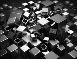 Futuristic cubes dark black background Abstract geometric mosaic grid Square tiles pattern technology photo