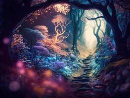 Fantasy forest landscape created with technology photo