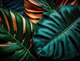 Abstract green Tropical Banana and Monstera Leaves background created with technology photo