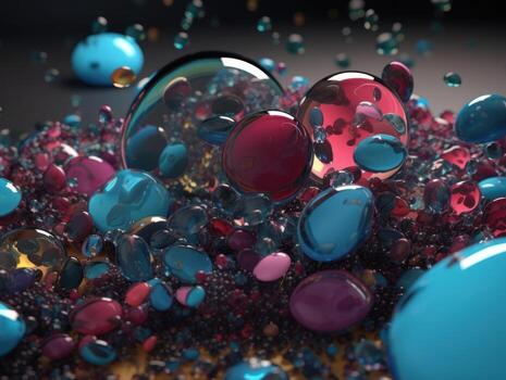 Vibrant pink abstract composition of colorful circular shapes arranged in a grid pattern was created with technology photo