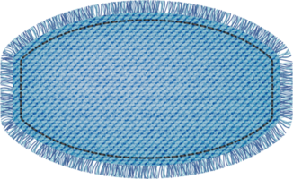 Blue denim patch with stitch, rivets and fringe. Light blue denim. Vintage patch png