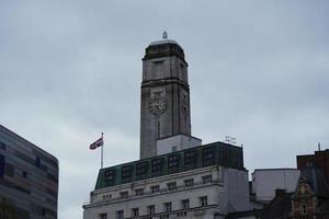 Low Angle View of Downtown City Center of British City London Luton Town of England UK. The Image Was Captured at Central Luton  City During a Cold and Cloudy Evening of 01-April-2023 photo