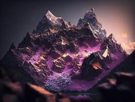 Beautiful purple amethyst mountains fantasy background natural gemstone technology photo