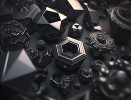 Abstract black geometric background Various shapes Flat lay created with technology photo