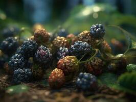 Beautiful organic background of freshly picked blackberry created with technology photo