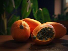 hermosa orgánico antecedentes de recién escogido papaya creado con generativo ai tecnología foto