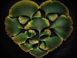 Green heart made by Ginkgo biloba leaves Environmental protection concept created with technology photo