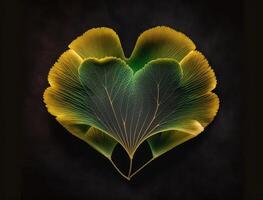 Green heart made by Ginkgo biloba leaves Environmental protection concept created with technology photo