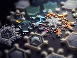 Colorful translucent snowflake on dark background created with technology photo