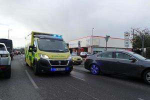 Low Angle View of British Road and Traffic at Luton Town of England UK. The Image Was Captured at Central Luton  City During a Cold and Cloudy Evening of 01-April-2023 photo