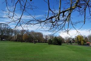 Low Angle View of Local Public Park and Beautiful Trees a Clear and Cold Day of 22-March-2023 at Luton Town of England UK. photo