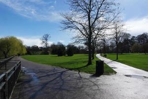 Low Angle View of Local Public Park and Beautiful Trees a Clear and Cold Day of 22-March-2023 at Luton Town of England UK. photo