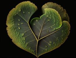 Green heart made by Ginkgo biloba leaves Environmental protection concept created with technology photo