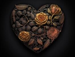 Heart of roses on a dark background created with technology photo