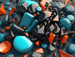 Abstract background with geometric shapes in shades of cyan blue and coral orange. Stones and pebbles. technology. photo