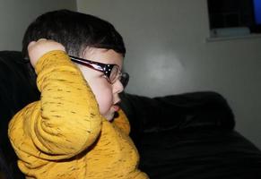 Cute Asian Pakistani Baby, Ahmed Mustafain Haider is Posing at Home. Originally he is from Pakistan but Live at Luton England UK. Image was Captured on 25-March-2023 photo