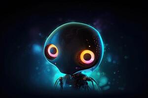 Cute robot with big eyes on dark background. photo