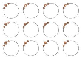 Hand drawn circle frame decoration element with flowers clip art vector
