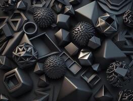 Abstract black geometric background Various shapes Flat lay created with technology photo