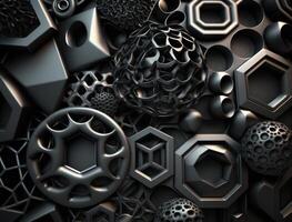 Abstract black geometric background Various shapes Flat lay created with technology photo