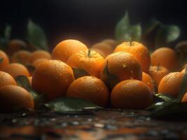 Beautiful organic background of freshly picked oranges created with technology photo