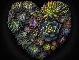 Green heart made by various succulents Environmental protection concept created with technology photo