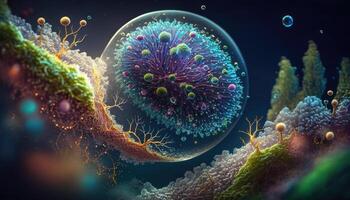 Bacteria and virus cells World under the microscope created with technology photo