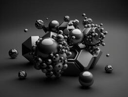 Abstract black geometric background Various shapes Flat lay created with technology photo